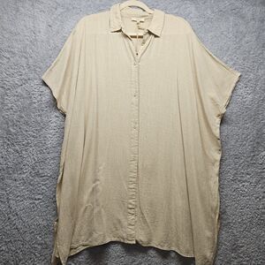 Easel Tan Oversized Linen Tunic Size Small Neutral Lagenlook Button Up Relaxed